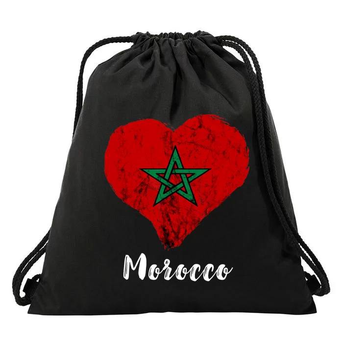 Moroccan Pride Morocco Heart Moroccan Roots Moroccan Flag Drawstring Bag