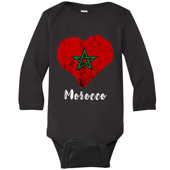 Moroccan Pride Morocco Heart Moroccan Roots Moroccan Flag Baby Long Sleeve Bodysuit