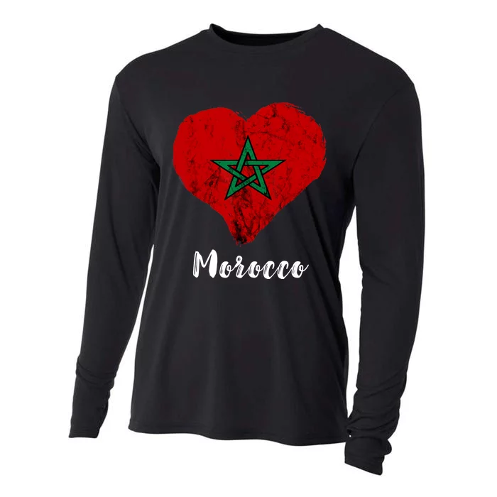 Moroccan Pride Morocco Heart Moroccan Roots Moroccan Flag Cooling Performance Long Sleeve Crew