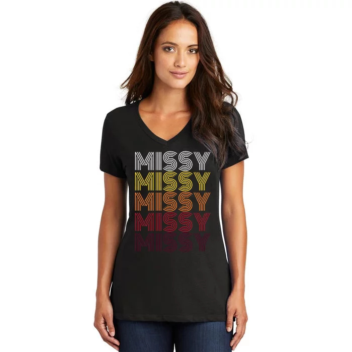 Missy Personalized Name Retro Missy 70S Women's V-Neck T-Shirt