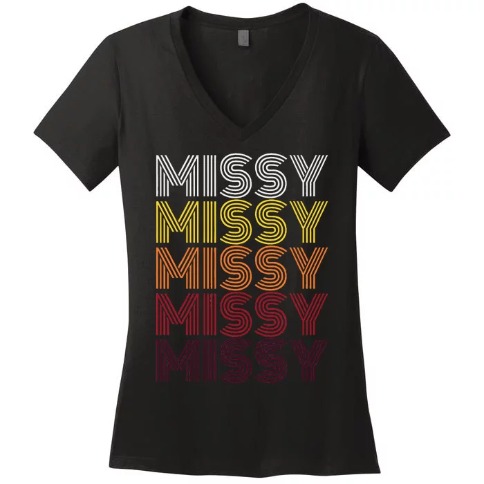 Missy Personalized Name Retro Missy 70S Women's V-Neck T-Shirt