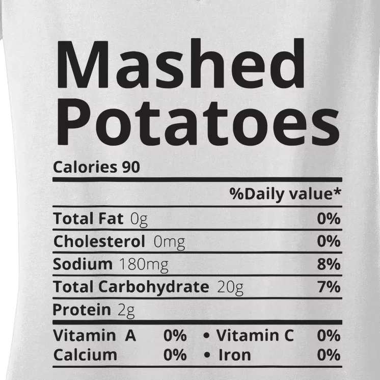 Mashed Potatoes Nutrition Facts Thanksgiving Christmas Women's V-Neck T-Shirt