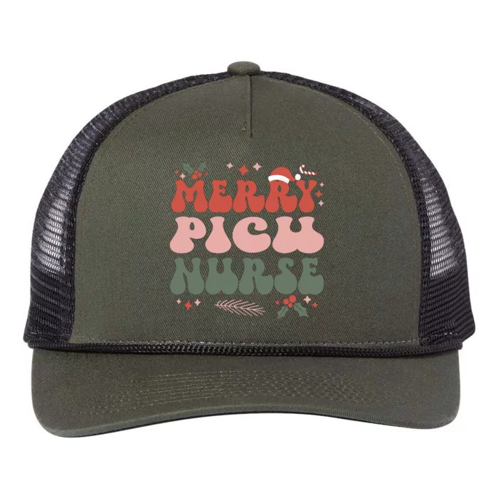 Merry Picu Nurse Christmas Pediatric Icu Nursing Xmas Party Gift Retro Rope Trucker Hat Cap