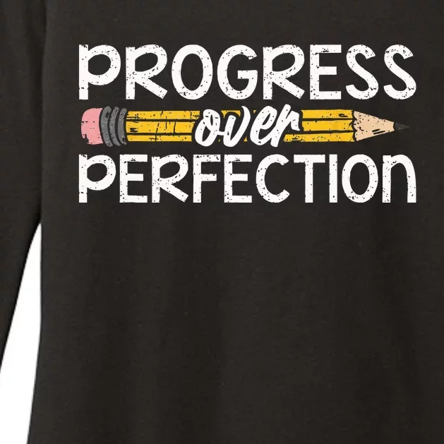 Motivational Progress Over Perfection Back To School Teacher Womens CVC Long Sleeve Shirt