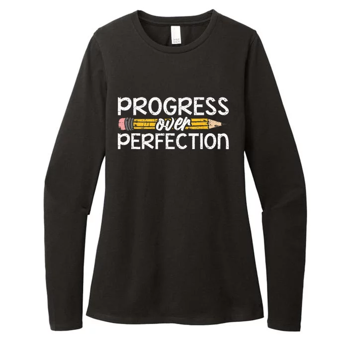 Motivational Progress Over Perfection Back To School Teacher Womens CVC Long Sleeve Shirt