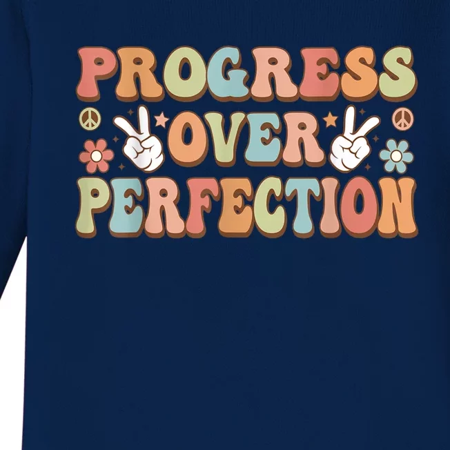 Motivational Progress Over Perfection Back To School Teacher Baby Long Sleeve Bodysuit