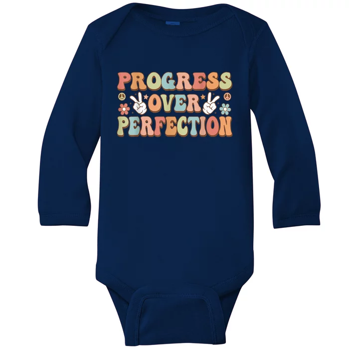 Motivational Progress Over Perfection Back To School Teacher Baby Long Sleeve Bodysuit