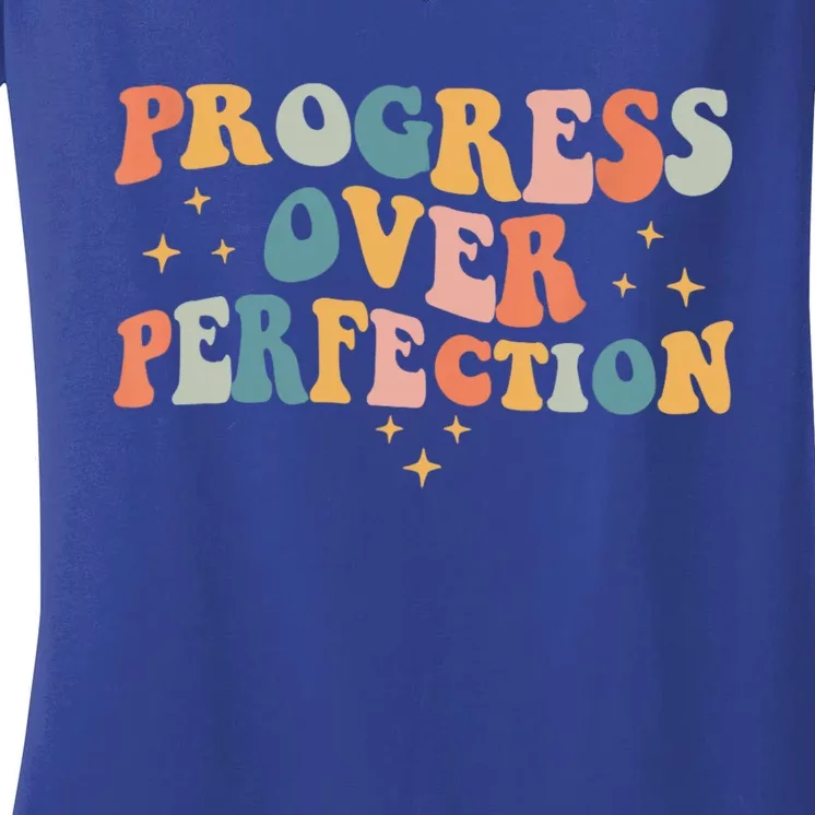 Motivational Progress Over Perfection Back To School Teacher Women's V-Neck T-Shirt