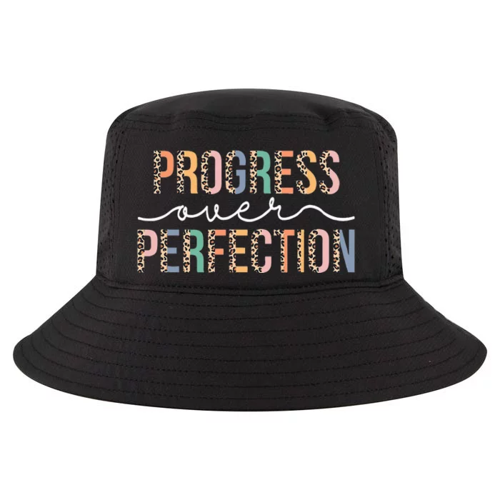 Motivational Progress Over Perfection Leopard Print Teacher Cool Comfort Performance Bucket Hat