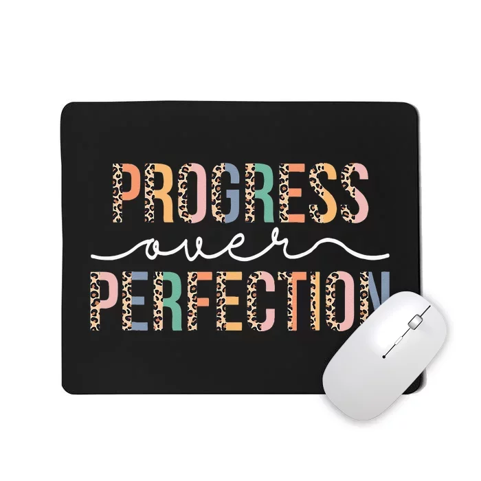 Motivational Progress Over Perfection Leopard Print Teacher Mousepad