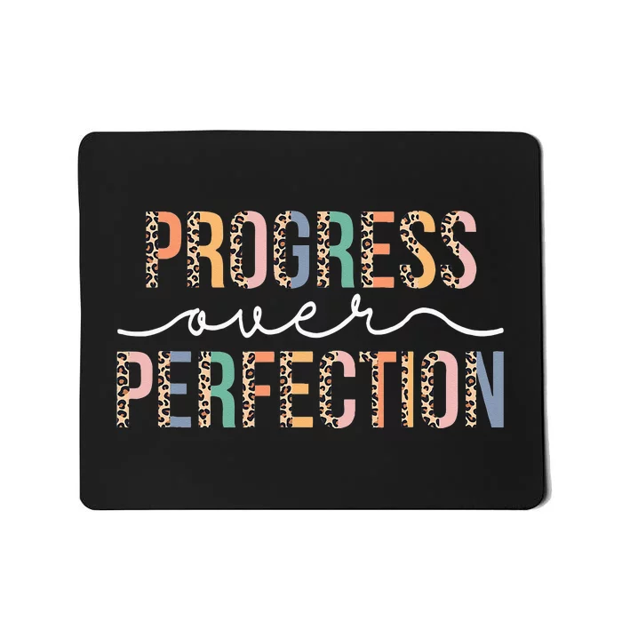 Motivational Progress Over Perfection Leopard Print Teacher Mousepad