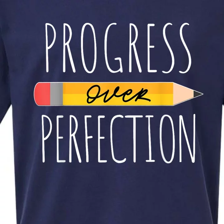 Motivational Progress Over Perfection Back To School Teacher Sueded Cloud Jersey T-Shirt