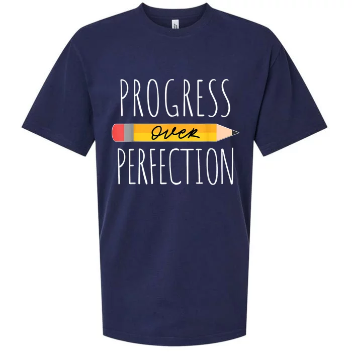 Motivational Progress Over Perfection Back To School Teacher Sueded Cloud Jersey T-Shirt