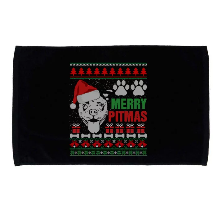 Merry Pitmas Pitbull Dog Ugly Sweater Christmas Thanksgiving Gift Microfiber Hand Towel