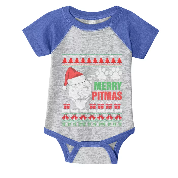 Merry Pitmas Pitbull Dog Ugly Sweater Christmas Thanksgiving Gift Infant Baby Jersey Bodysuit