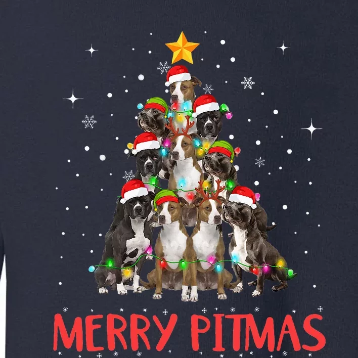 Merry Pitmas Pitbull Dog Ugly Christmas Sweater Tree Dogs Toddler Sweatshirt