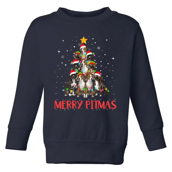 Merry Pitmas Pitbull Dog Ugly Christmas Sweater Tree Dogs Toddler Sweatshirt