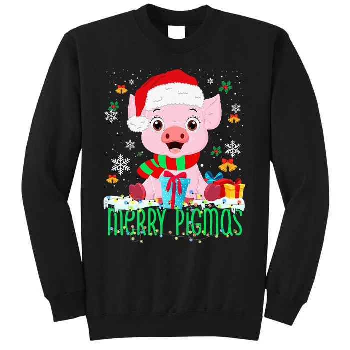 Merry Pigmas Pig Christmas Santa Hat Funny Xmas Light Farmer Sweatshirt