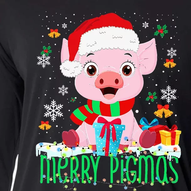 Merry Pigmas Pig Christmas Santa Hat Funny Xmas Light Farmer Cooling Performance Long Sleeve Crew