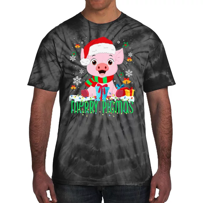 Merry Pigmas Pig Christmas Santa Hat Funny Xmas Light Farmer Tie-Dye T-Shirt