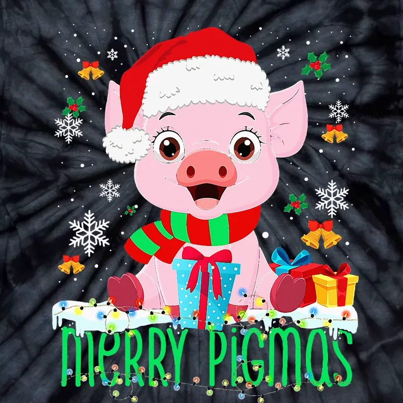 Merry Pigmas Pig Christmas Santa Hat Funny Xmas Light Farmer Tie-Dye T-Shirt