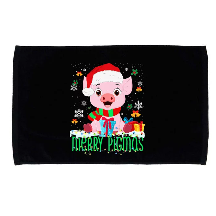 Merry Pigmas Pig Christmas Santa Hat Funny Xmas Light Farmer Microfiber Hand Towel