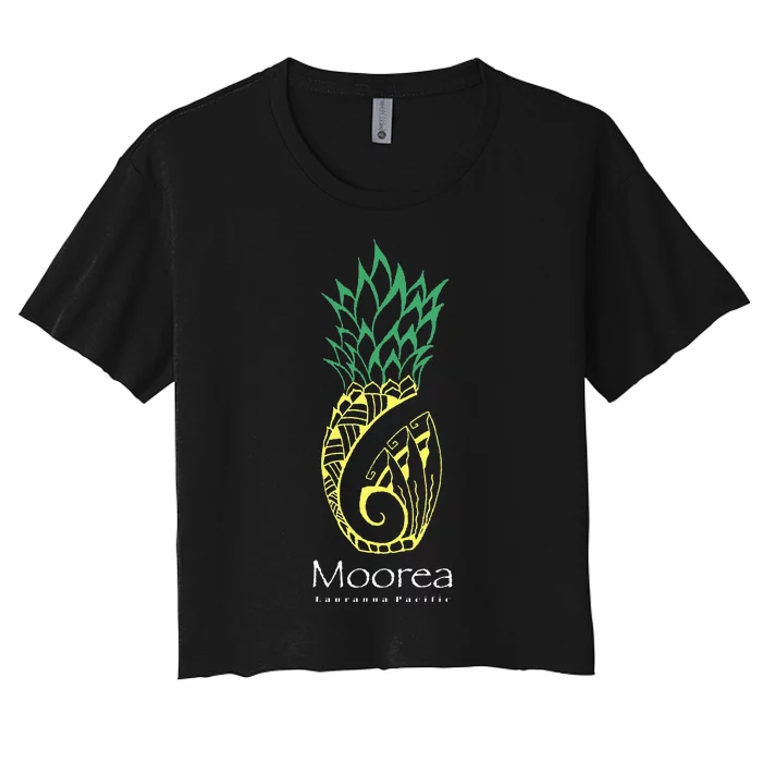 Moorea Pineapple Polynesian Tribal Tattoo Pineapple Women's Crop Top Tee