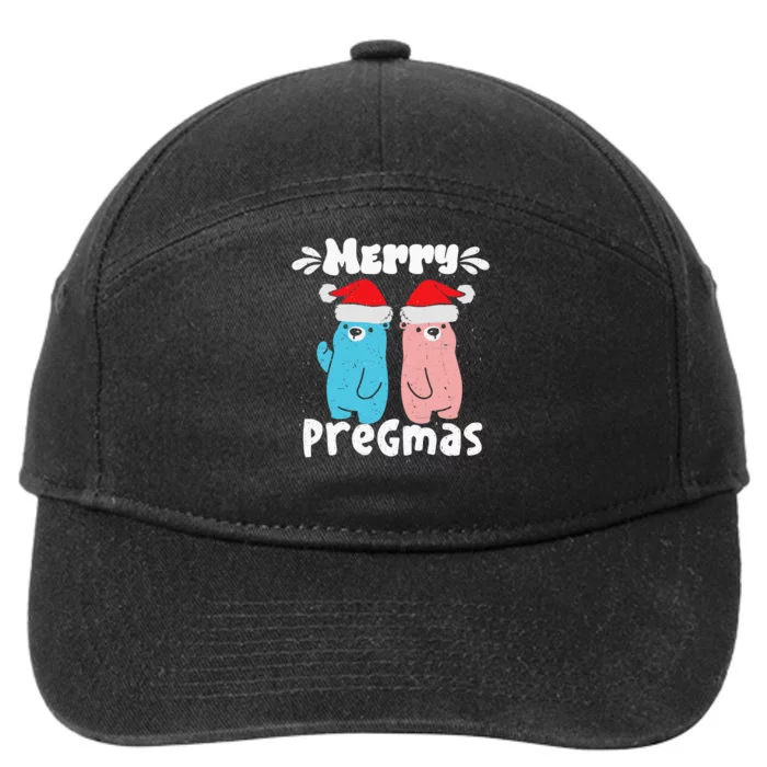 Merry Pregmas Pregnancy Bears In Blue And Pink Santa Hat 7-Panel Snapback Hat