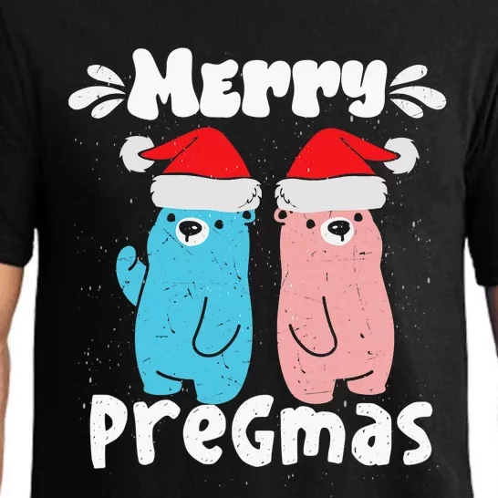 Merry Pregmas Pregnancy Bears In Blue And Pink Santa Hat Pajama Set