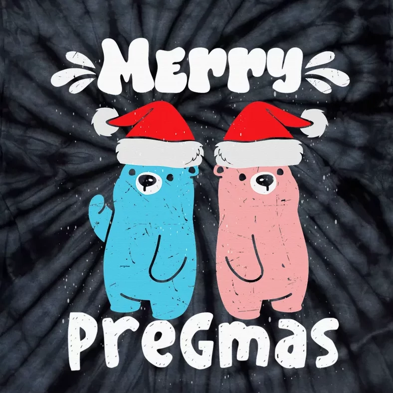 Merry Pregmas Pregnancy Bears In Blue And Pink Santa Hat Tie-Dye T-Shirt