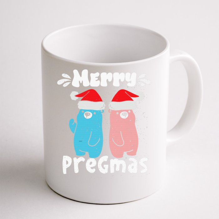 Merry Pregmas Pregnancy Bears In Blue And Pink Santa Hat Front & Back Coffee Mug