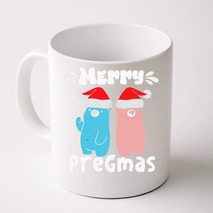 Merry Pregmas Pregnancy Bears In Blue And Pink Santa Hat Front & Back Coffee Mug