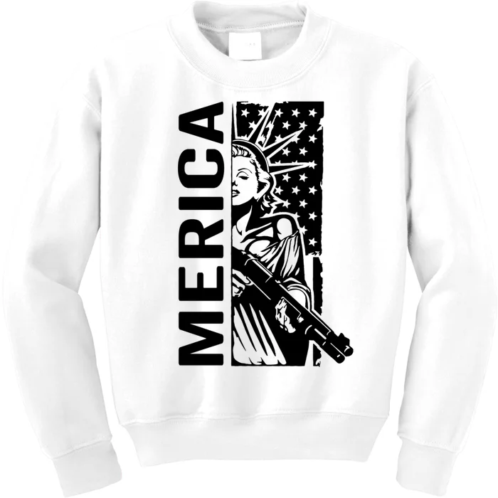 Merica Patriotic Pro Gun USA Liberty Lady 4th Of July Gun Kids Sweatshirt