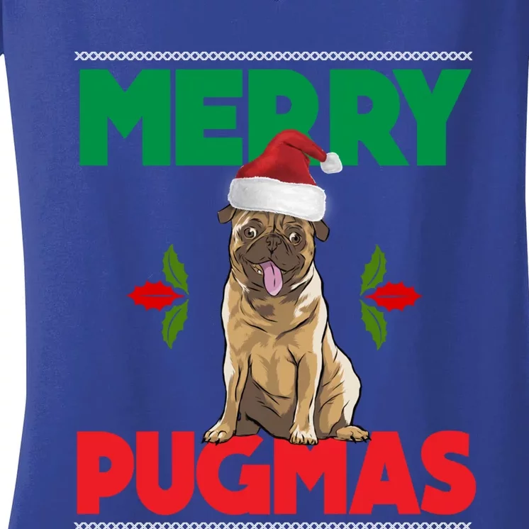 Merry Pugmas Pug Dog Cool Gift Merry Christmas Funny Xmas Meaningful Gift Women's V-Neck T-Shirt