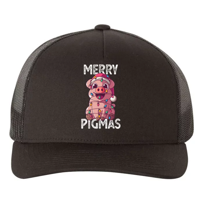 Merry Pigmas Pig Christmas Santa Pig Xmas Lights Farmer Gift Yupoong Adult 5-Panel Trucker Hat