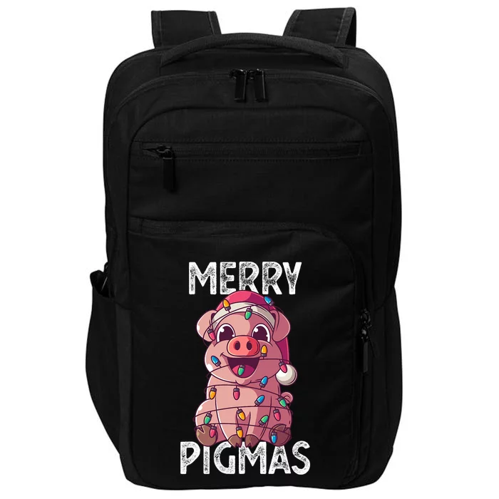 Merry Pigmas Pig Christmas Santa Pig Xmas Lights Farmer Gift Impact Tech Backpack