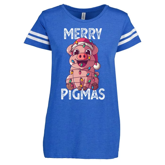 Merry Pigmas Pig Christmas Santa Pig Xmas Lights Farmer Gift Enza Ladies Jersey Football T-Shirt