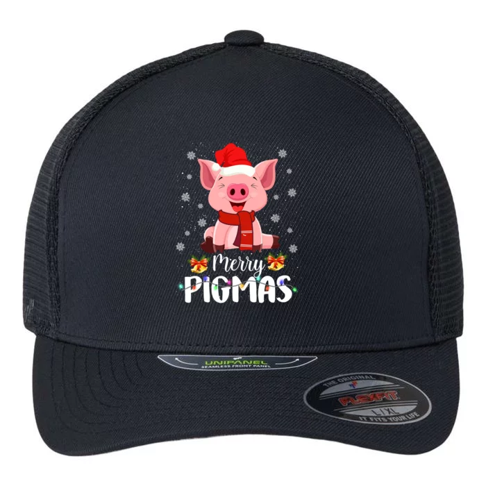 Merry Pigmas Pig Christmas Santa Hat Funny Xmas Light Farmer Flexfit Unipanel Trucker Cap