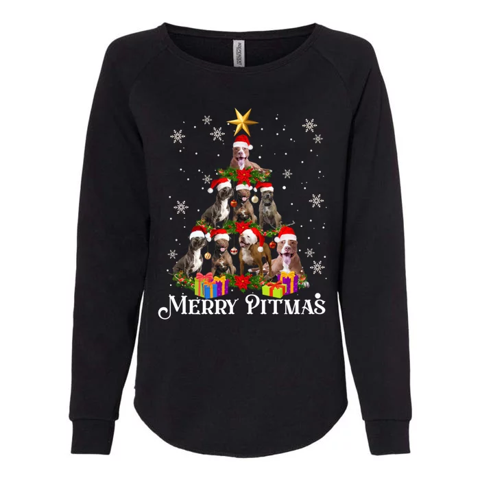 Merry Pitmas Pitbull Dog Ugly Christmas Sweater Tree Dogs Cute Gift Womens California Wash Sweatshirt