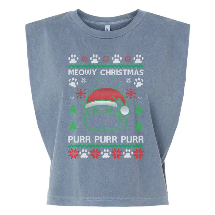 Meowy Purr Purr Purr Ugly Christmas Garment-Dyed Women's Muscle Tee