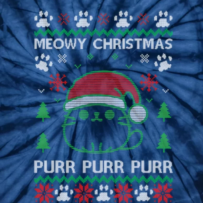 Meowy Purr Purr Purr Ugly Christmas Tie-Dye T-Shirt