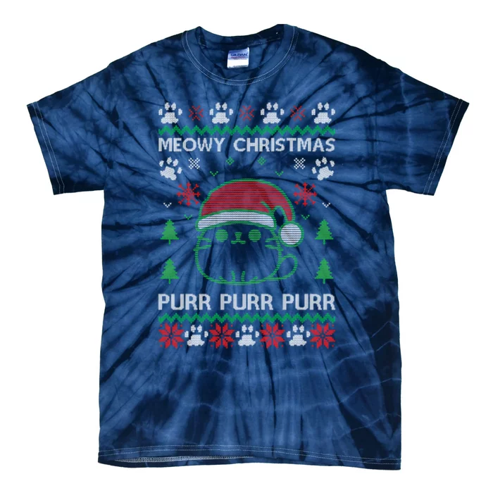 Meowy Purr Purr Purr Ugly Christmas Tie-Dye T-Shirt