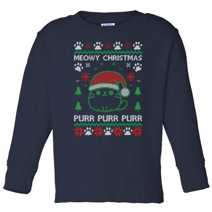 Meowy Purr Purr Purr Ugly Christmas Toddler Long Sleeve Shirt