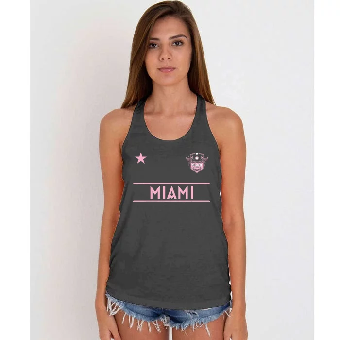 Miami Pink Palm Designer Badge Women's Knotted Racerback Tank