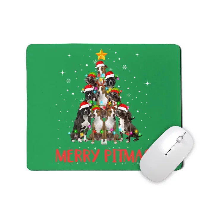 Merry Pitmas Pitbull Dog Ugly Christmas Sweater Tree Dogs Mousepad