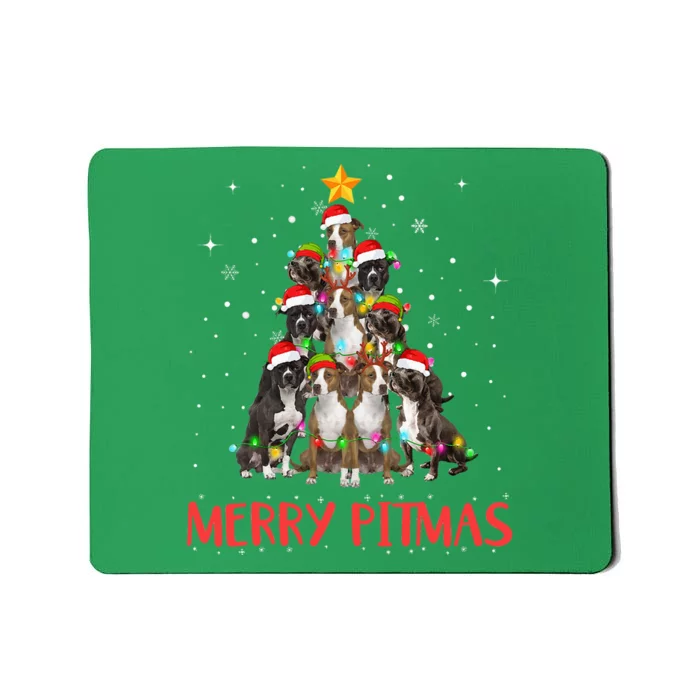 Merry Pitmas Pitbull Dog Ugly Christmas Sweater Tree Dogs Mousepad