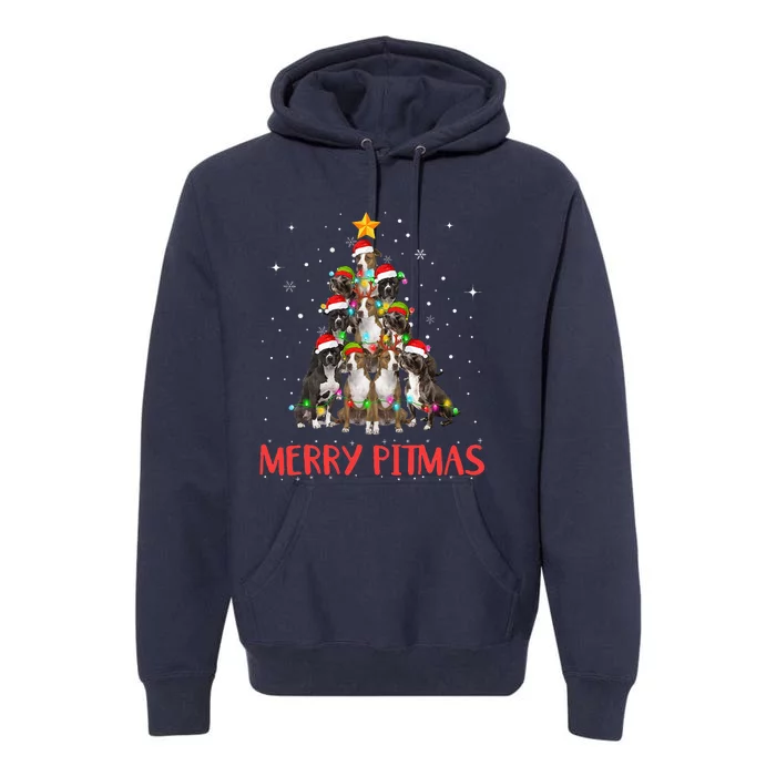 Merry Pitmas Pitbull Dog Ugly Christmas Sweater Tree Dogs Premium Hoodie