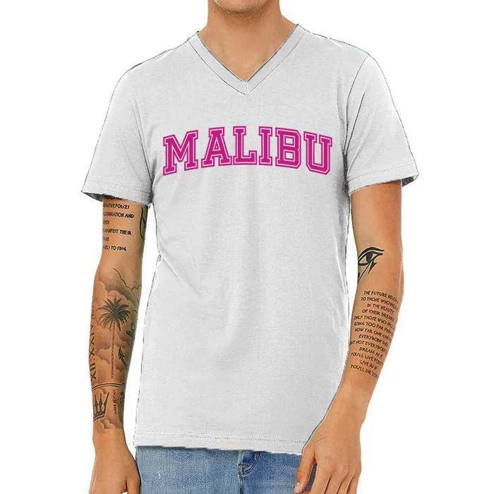 Malibu Pink Retro V-Neck T-Shirt