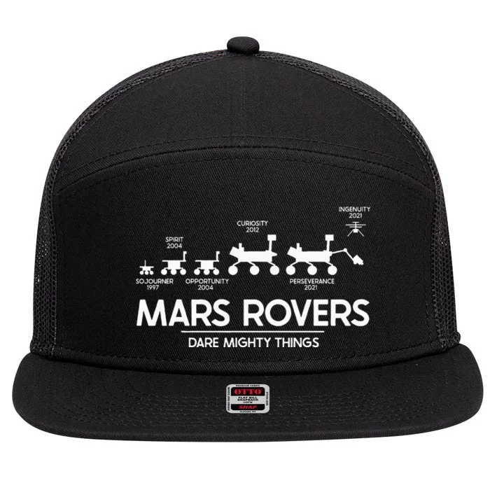 Mars Perseverance Rover Dare Mighty Things Landing Timeline 7 Panel Mesh Trucker Snapback Hat