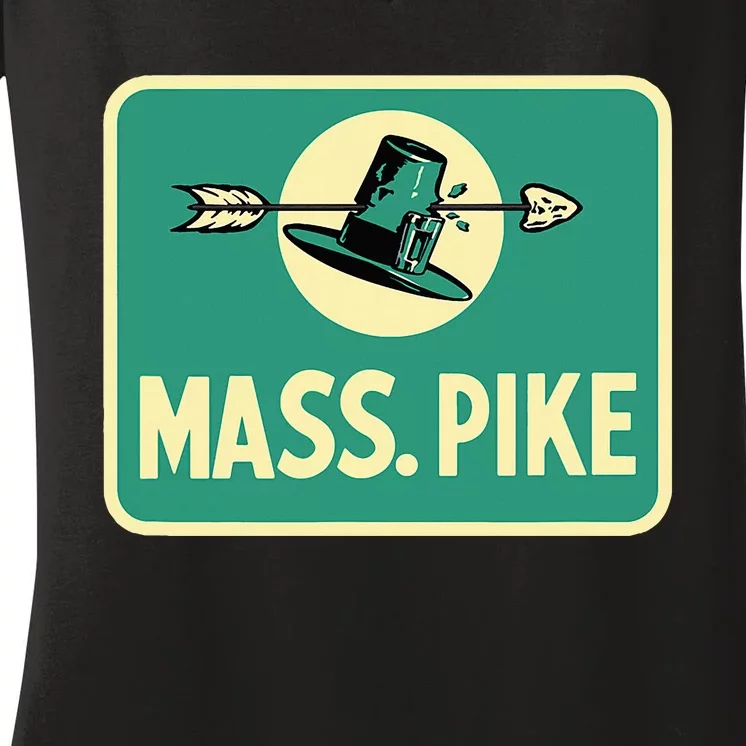 Mass Pike Road Sign Massachusetts Turnpike Route 90 Women's V-Neck T-Shirt